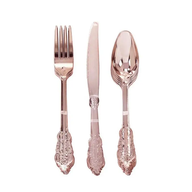 18PCS Disposable Imitation Metal Plastic Gold Silver Carved Embossed Cutlery Western Wedding Party Tableware Set
18PCS Disposable Imitation Metal Plastic Gold Silver Carved Embossed Cutlery Western Wedding Party Tableware Set