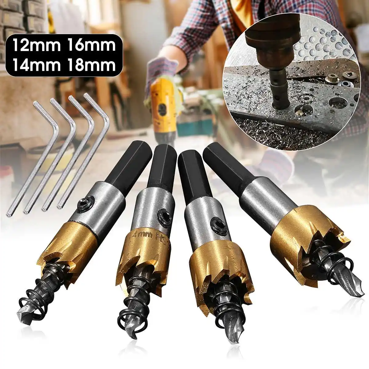 Carbide Tip HSS Drill Bit Saw Set Metal Wood Drilling Hole Cut Tool for Installing Locks 12/14/16/18mm
Carbide Tip HSS Drill Bit Saw Set Metal Wood Drilling Hole Cut Tool for Installing Locks 12/14/16/18mm