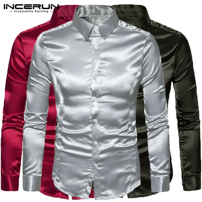 Fashion Men Dress Clothing Silk Satin Shirts Long Sleeve Formal Chemise Lapel Slim Fit Shiny Silver Camisa Masculina Party Male
Fashion Men Dress Clothing Silk Satin Shirts Long Sleeve Formal Chemise Lapel Slim Fit Shiny Silver Camisa Masculina Party Male