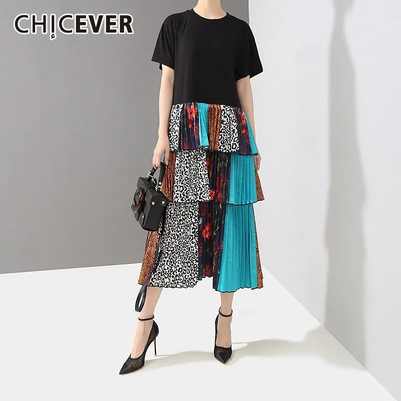 CHICEVER Spring Casual Patchwork Print Ruffles Hem T-shirt Dress For Women O Neck Short Sleeve Loose Mid Calf Ball Gown Dresses
CHICEVER Spring Casual Patchwork Print Ruffles Hem T-shirt Dress For Women O Neck Short Sleeve Loose Mid Calf Ball Gown Dresses