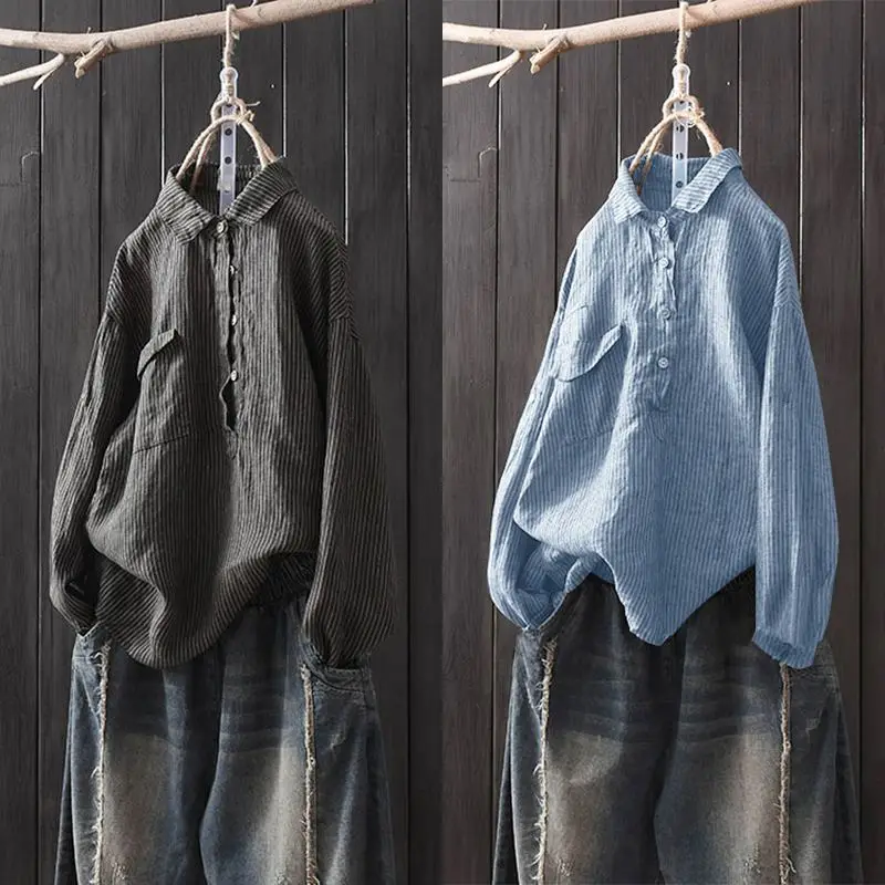 Striped Blouse Women's Linen Top 2019 ZANZEA Spring Vintage Buton Down Shirt Chemise Female Lapel Long Sleeve Blusas Plus Size
Striped Blouse Women's Linen Top 2019 ZANZEA Spring Vintage Buton Down Shirt Chemise Female Lapel Long Sleeve Blusas Plus Size