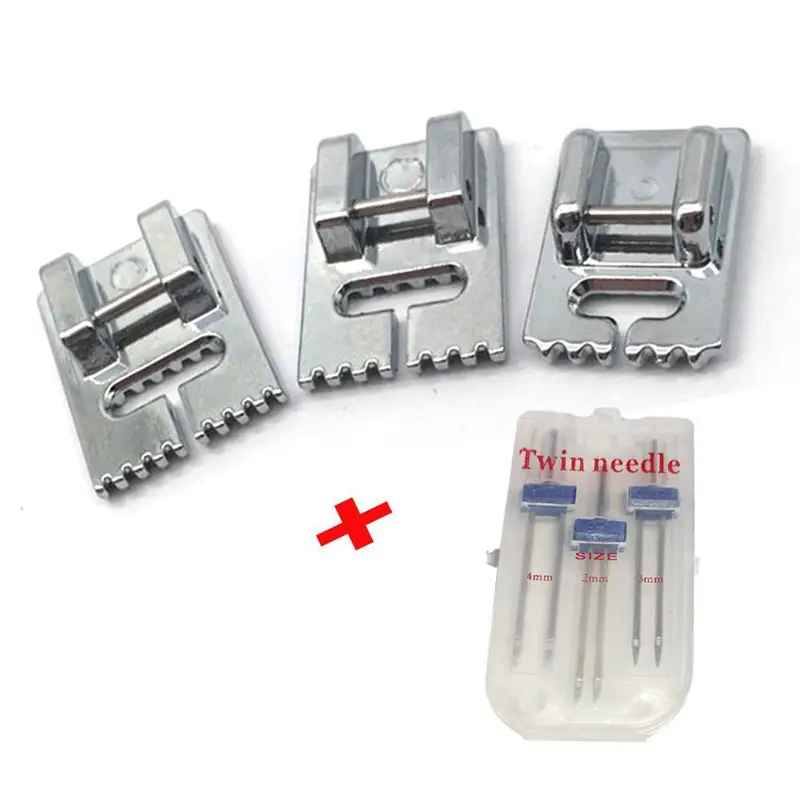 

3 Pcs Double Twin Needles Pins (3 Size Mixed 2.0/90 3.0/90 4.0/90) With 3Pcs Groove Pintuck Presser Foot Sewing Machine Access