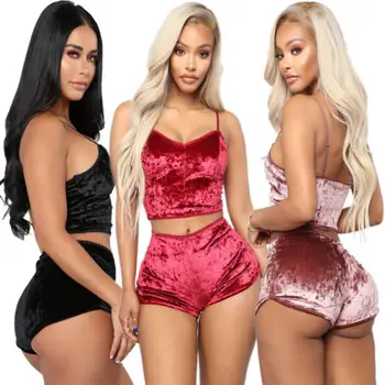 Women 2019 Sexy Solid Velvet Two-piece Lingerie Sleepwear Lace Nightwear Pajamas Chemise Top+Short Pants
Women 2019 Sexy Solid Velvet Two-piece Lingerie Sleepwear Lace Nightwear Pajamas Chemise Top+Short Pants