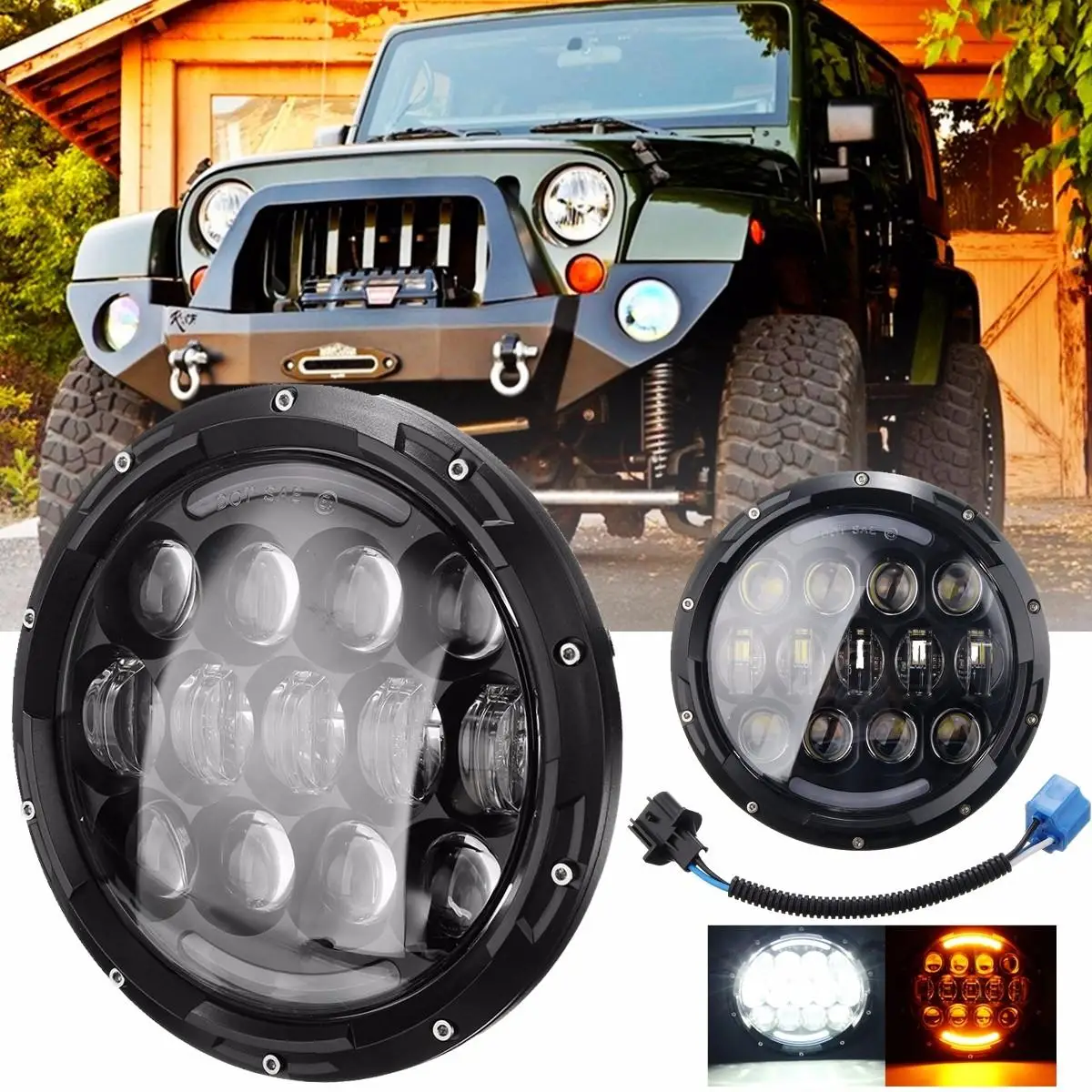 7" 105W LED Headlight Hi/Lo Beam DRL H4 To H13 Plug for Jeep for Wrangler JK 1997-2016 For Harley Jeep for AM General Hummer
7" 105W LED Headlight Hi/Lo Beam DRL H4 To H13 Plug for Jeep for Wrangler JK 1997-2016 For Harley Jeep for AM General Hummer