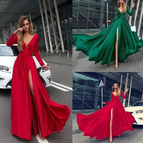 2019 New Womens Asymmetrical Dress Ladies Deep V-Neck Long Sleeve Split Wedding Bridesmaid Maxi Dress
2019 New Womens Asymmetrical Dress Ladies Deep V-Neck Long Sleeve Split Wedding Bridesmaid Maxi Dress
