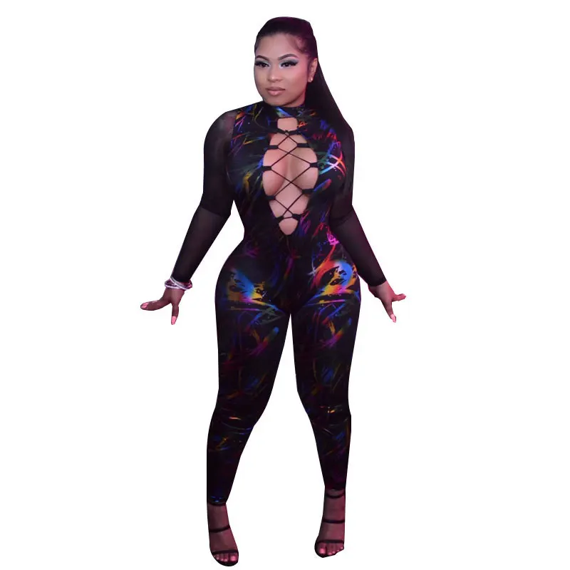 Sexy V Neck Women Jumpsuit Sexy Hollow Out Lace-up Bodycon Bodysuit Black Floral Printed Slim Women Party Jumpsuit HM6042
Sexy V Neck Women Jumpsuit Sexy Hollow Out Lace-up Bodycon Bodysuit Black Floral Printed Slim Women Party Jumpsuit HM6042