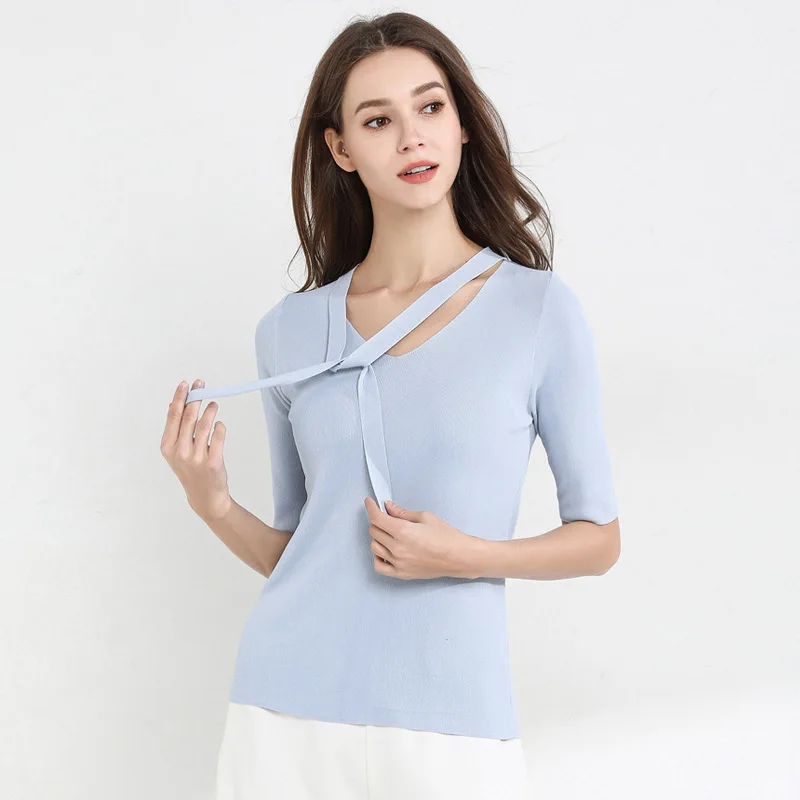 2019 spring and summer new ice silk sweater mujer bow short-sleeved sweater thin net red pullover women 1932
2019 spring and summer new ice silk sweater mujer bow short-sleeved sweater thin net red pullover women 1932