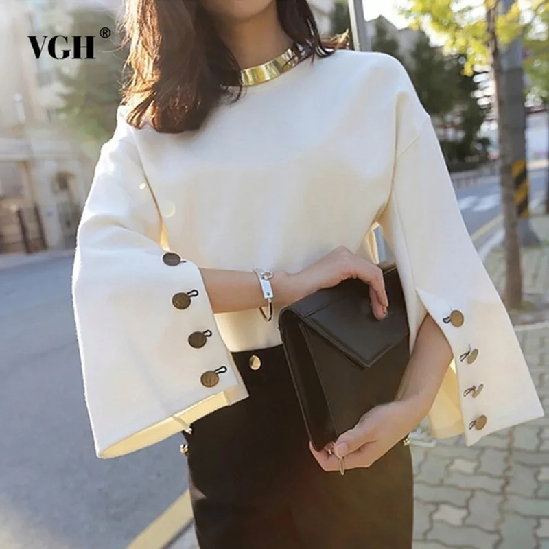 VGH Spring Formal Women Shirt Button Flare Sleeve O Neck Loose Oversize Slim Female Top Blouse 2019 Fashion Korean New Tide
VGH Spring Formal Women Shirt Button Flare Sleeve O Neck Loose Oversize Slim Female Top Blouse 2019 Fashion Korean New Tide