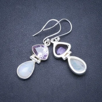 Natural Rainbow Moonstone and Amethyst Handmade Unique 925 Sterling Silver Earrings 1.5" A0723
Natural Rainbow Moonstone and Amethyst Handmade Unique 925 Sterling Silver Earrings 1.5" A0723