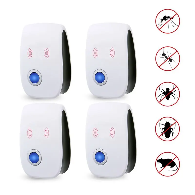 

4 Pack Ultrasonic Pest Repellers for Insects, Mosquitoes, Mice, Spiders, Ant, Roaches, Bugs/Non-toxic, Extremely Safe EU Plug