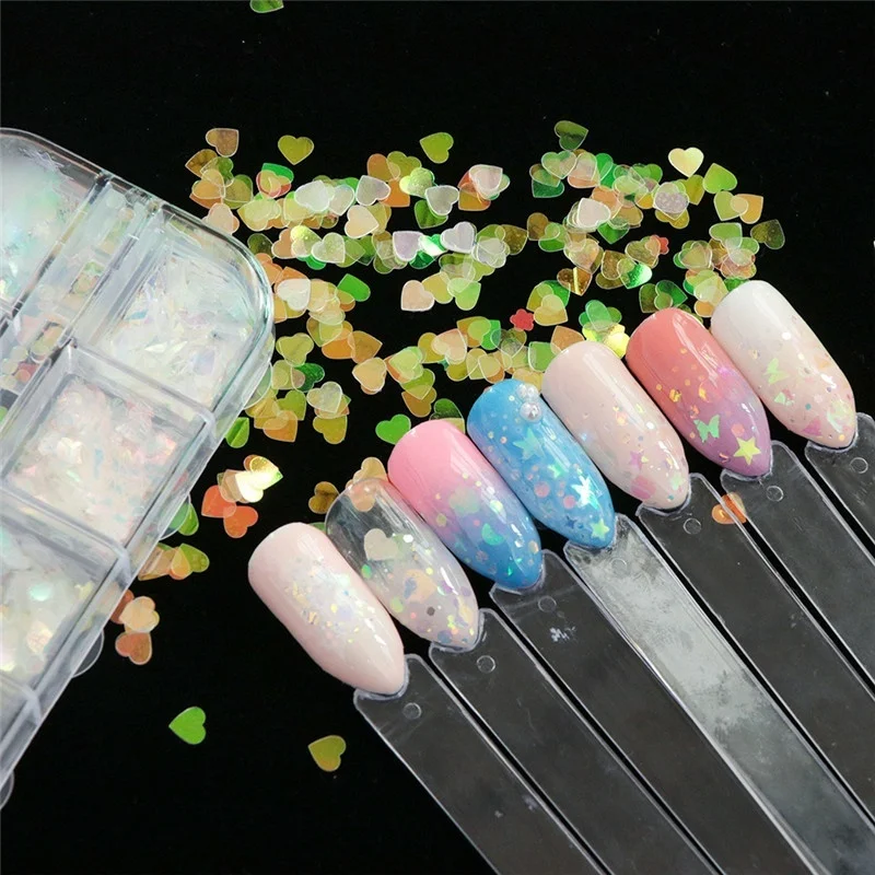 12 Designs Dazzling Clear Holographic Glitter Nail Sequins Heart Triangle Round DIY Paillette Box Nail Sticker Decor Tips
12 Designs Dazzling Clear Holographic Glitter Nail Sequins Heart Triangle Round DIY Paillette Box Nail Sticker Decor Tips