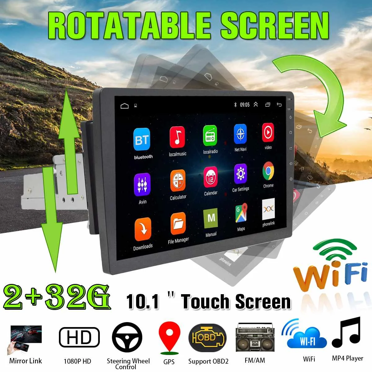 10.1 32G Car Multimedia Player 8 Core Stereo for Android 8.0/8.1 with 360 Degree Rotatable Up Down Screen GPS WiFi Radio Player
10.1 32G Car Multimedia Player 8 Core Stereo for Android 8.0/8.1 with 360 Degree Rotatable Up Down Screen GPS WiFi Radio Player