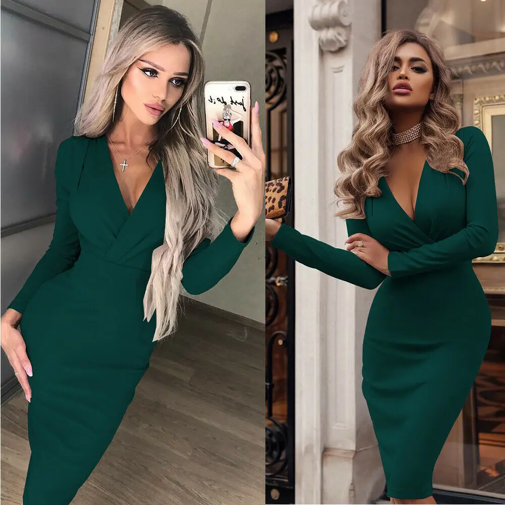 Women Formal Bodycon Evening Party Deep V neck Elegant Club Short Dress Sexy Long Sleeve Female Vestido
Women Formal Bodycon Evening Party Deep V neck Elegant Club Short Dress Sexy Long Sleeve Female Vestido