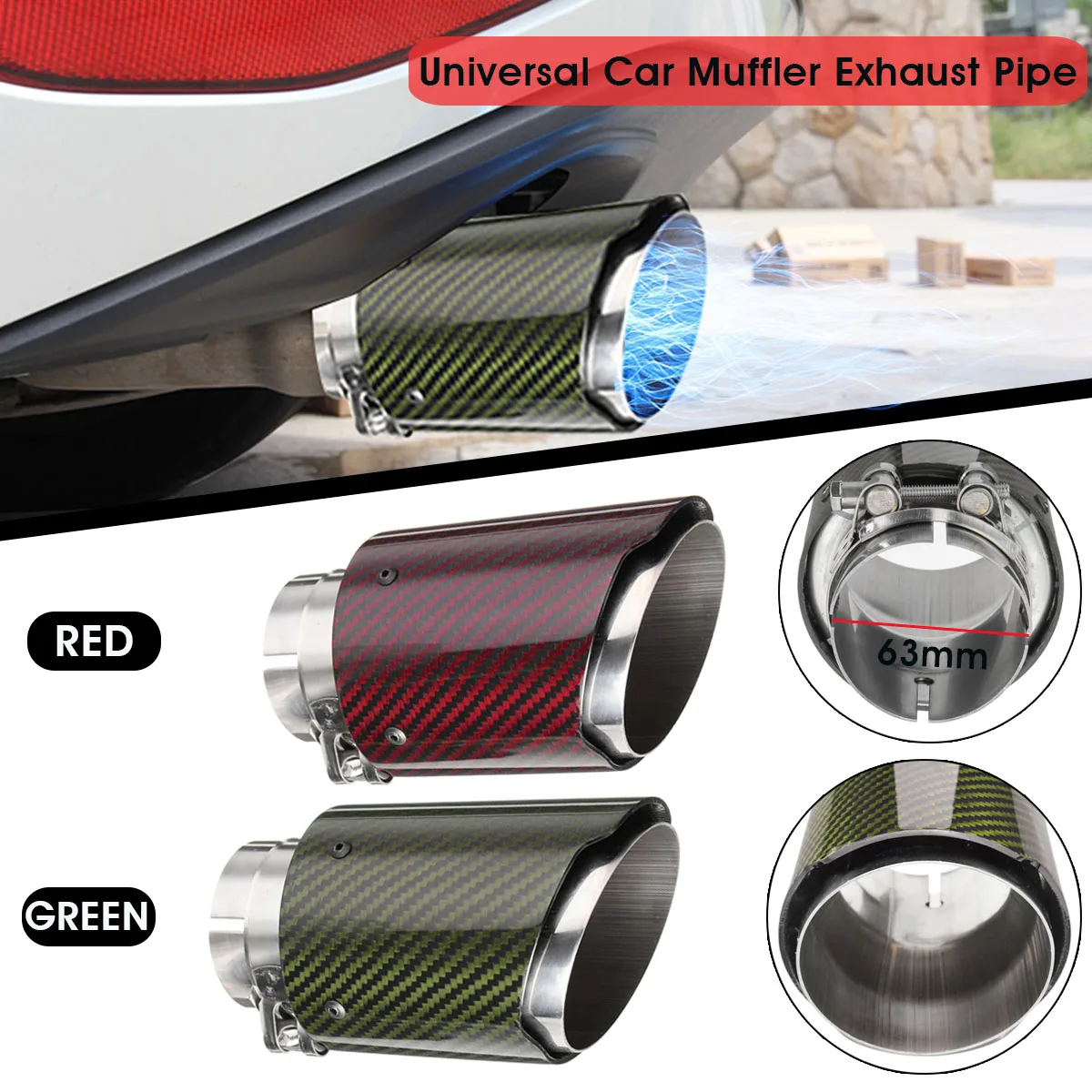 2.5inch 63-89mm Universal Auto Car SUV Carbon Fiber Muffler Exhaust Pipe Tail End Tip Green Red
2.5inch 63-89mm Universal Auto Car SUV Carbon Fiber Muffler Exhaust Pipe Tail End Tip Green Red