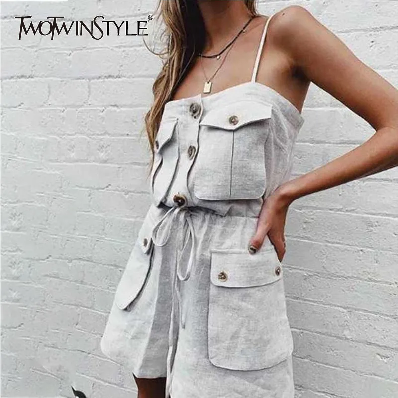 TWOTWINSTYLE Lace Up Off Shoulder Backless Sexy Womens Jumpsuit High Waist Sleeveless Female Short Pants Fashion 2019 Summer
TWOTWINSTYLE Lace Up Off Shoulder Backless Sexy Womens Jumpsuit High Waist Sleeveless Female Short Pants Fashion 2019 Summer