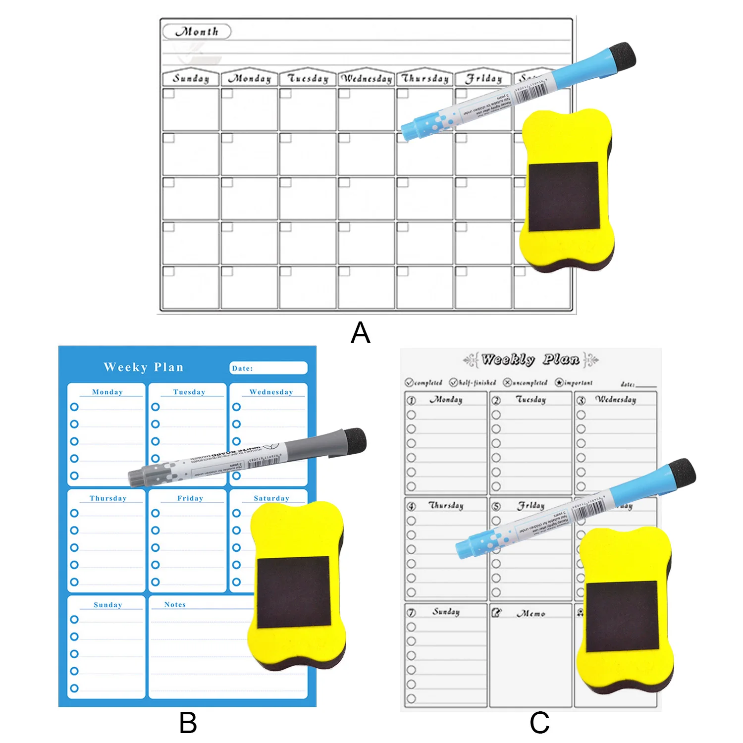 Multi-Purpose Removable Weekly Monthly Planner Refrigerator Magnet Dry Erase Board with 2 Markers for Home Office Shops | Канцтовары для