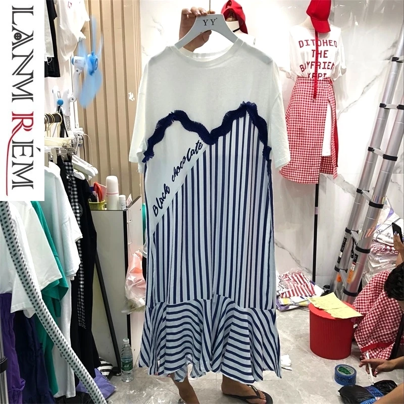 LANMREM 2019 Summer Irregular Stripe Patchwrok Short Sleeve Dresses For Women Fake Two Pieces Round Collar Reffules Cloth YH451
LANMREM 2019 Summer Irregular Stripe Patchwrok Short Sleeve Dresses For Women Fake Two Pieces Round Collar Reffules Cloth YH451