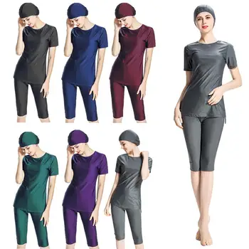 Summer Women Short Sleeve Medium Pants Muslim Swimsuit Women 3 Piece Islamic Swim Surf Wear Sport Burkini Swimwear Swim Sets
Summer Women Short Sleeve Medium Pants Muslim Swimsuit Women 3 Piece Islamic Swim Surf Wear Sport Burkini Swimwear Swim Sets