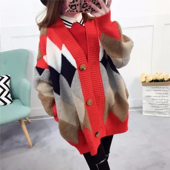 2020 Spring Autumn Knitted Cardigan Women Tops Long Sleeve V-Neck Women's Sweater Cardigan Loose Female Plaid Sweater Coat
2020 Spring Autumn Knitted Cardigan Women Tops Long Sleeve V-Neck Women's Sweater Cardigan Loose Female Plaid Sweater Coat
