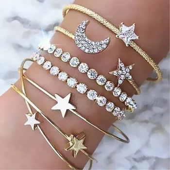 4pcs/set Shiny Crystal 2019 Star Heart Moon Shape Cuff Bracelets for Women Girl Simple Love Couple Open Bangles Gift Armbanden
4pcs/set Shiny Crystal 2019 Star Heart Moon Shape Cuff Bracelets for Women Girl Simple Love Couple Open Bangles Gift Armbanden