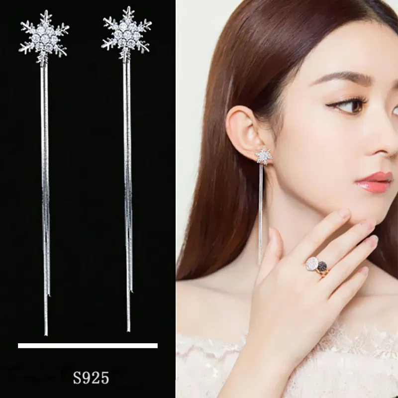 Crystal Snowflower Earrings for Women Fashion Silver Plated Hanging Long Drop Earrings Trend Tassel Jewelry Brincos Bijoux
Crystal Snowflower Earrings for Women Fashion Silver Plated Hanging Long Drop Earrings Trend Tassel Jewelry Brincos Bijoux