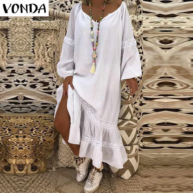 Women Maxi Long Dress 2019 VONDA Autumn Lace Crochet Dresses Vintage Casual Loose V Neck Lantern Sleeve Plus Size Vestidos
Women Maxi Long Dress 2019 VONDA Autumn Lace Crochet Dresses Vintage Casual Loose V Neck Lantern Sleeve Plus Size Vestidos
