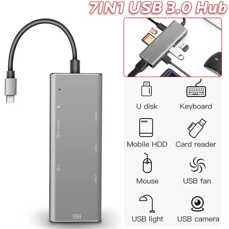 7IN1 USB 3.0 Hub For MacBook Pro Multi-functional USB Type C 4K Video HDMI/SD TF Card Reader USB Hub 3.0 Adapter Charging Port
7IN1 USB 3.0 Hub For MacBook Pro Multi-functional USB Type C 4K Video HDMI/SD TF Card Reader USB Hub 3.0 Adapter Charging Port