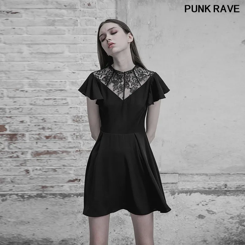 Gothic Black Slim Wrinkle-resistant Chiffon dress Fashion sexy Lace Stitching V-collar Lotus Leaf Elegant Dress PUNKRAVE PQ-333
Gothic Black Slim Wrinkle-resistant Chiffon dress Fashion sexy Lace Stitching V-collar Lotus Leaf Elegant Dress PUNKRAVE PQ-333
