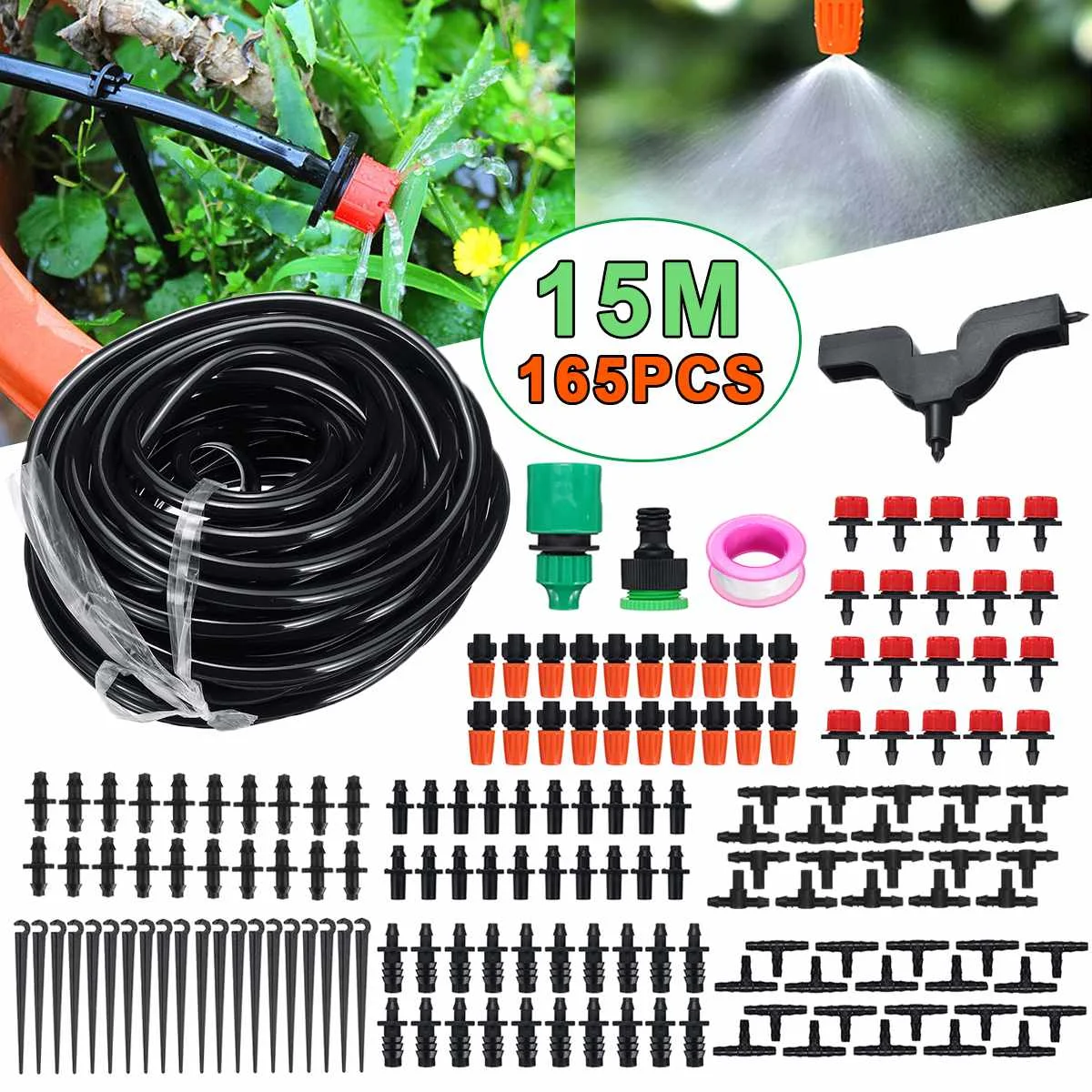 165pcs/set 15M Micro-sprinklers Water Cooling Drip Irrigation Kit Automatic Watering System for Greenhouses Garden Plants Flower
165pcs/set 15M Micro-sprinklers Water Cooling Drip Irrigation Kit Automatic Watering System for Greenhouses Garden Plants Flower