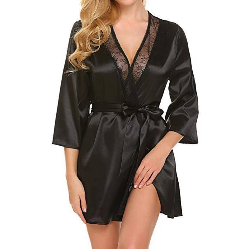 2019 New Chic Sexy Lace Sleepwear Woman Casual Half Sleeve Silk Kimono Nightdress Women's V-Neck Nightgown Nightwear For Female
2019 New Chic Sexy Lace Sleepwear Woman Casual Half Sleeve Silk Kimono Nightdress Women's V-Neck Nightgown Nightwear For Female