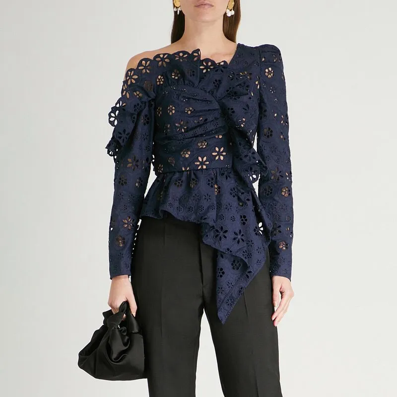 Women Long Sleeve Sexy Off Shoulder Lace Shirts Hollow Out Asymmetrical Tops Fashion Solid Blouse
Women Long Sleeve Sexy Off Shoulder Lace Shirts Hollow Out Asymmetrical Tops Fashion Solid Blouse