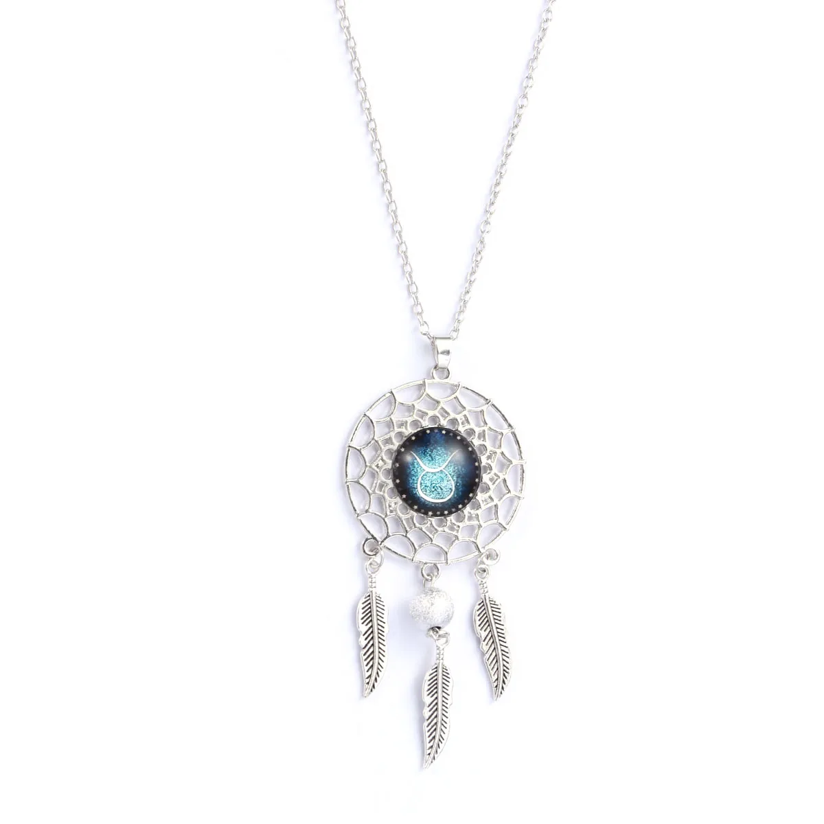 PIXNOR Dream Catcher Necklace Zodiac Sign Retro Constellation Charm Silver Feather Dangling Jewellery for Girls Women Gift | Украшения и