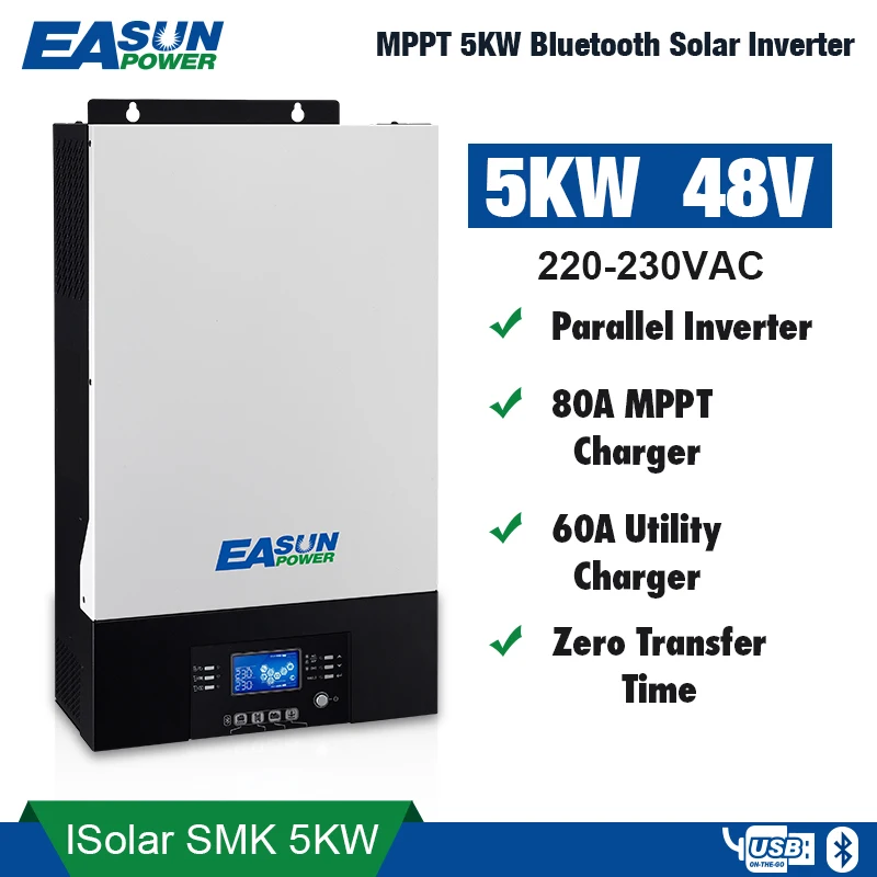 EASUN POWER 5000W Parallelable Solar Inverter Zero Transfer Time 80A MPPT 60A AC Charger 48Vdc 230Vac With Bluetooth Monitoring
EASUN POWER 5000W Parallelable Solar Inverter Zero Transfer Time 80A MPPT 60A AC Charger 48Vdc 230Vac With Bluetooth Monitoring