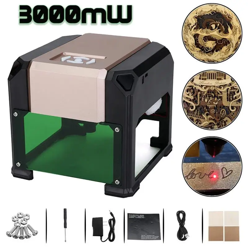 3000mW USB Desktop Laser Engraving Machine DIY Logo Mark Printer Carver Cutter CNC with Wooden Board + Laser Focusing Paper 
3000mW USB Desktop Laser Engraving Machine DIY Logo Mark Printer Carver Cutter CNC with Wooden Board + Laser Focusing Paper