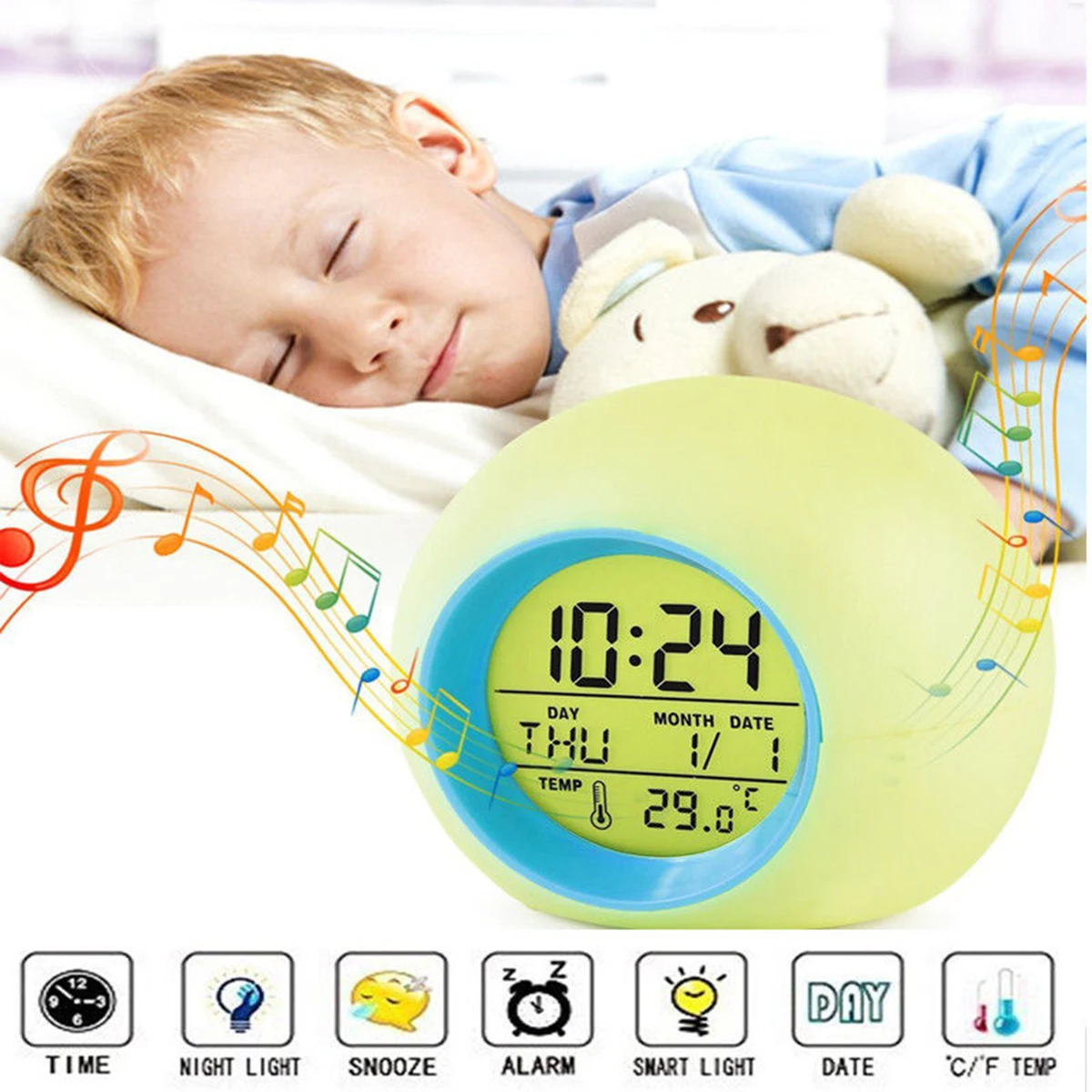 Digital LED backlight screen Wake Up Light Desk Alarm Clock With Natural Sounds Sunrise Simulator snooze mode
Digital LED backlight screen Wake Up Light Desk Alarm Clock With Natural Sounds Sunrise Simulator snooze mode