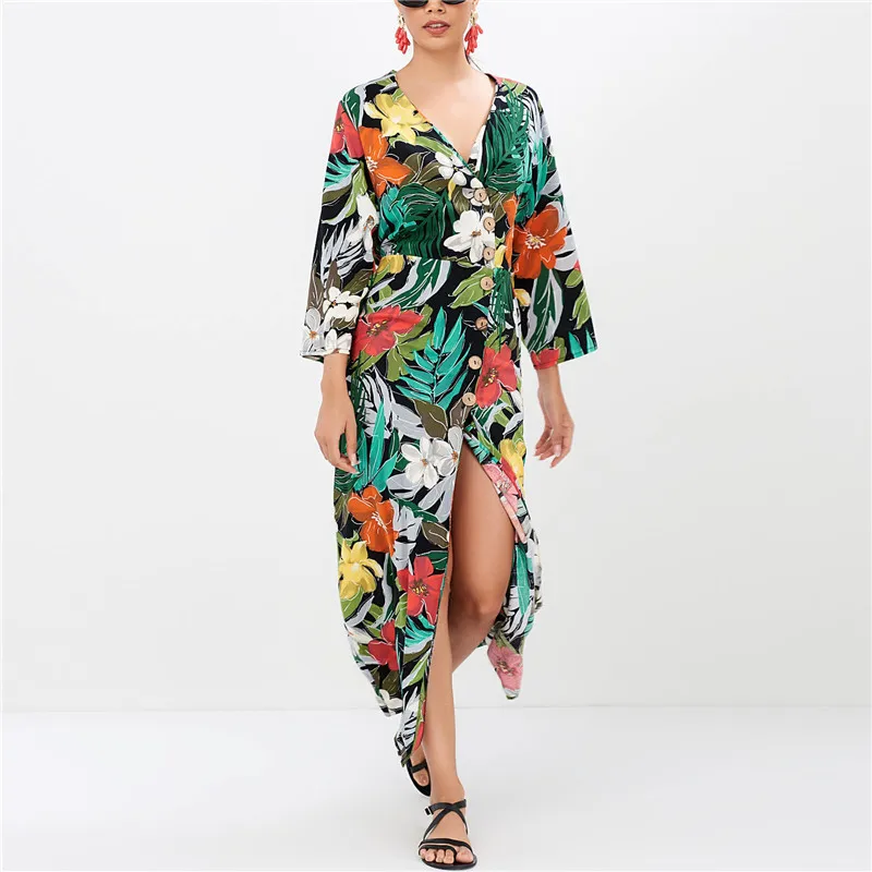 2019 Summer Chiffon Dress Women Floral Print Boho Beach Long Sleeve Maxi Dress Sexy V Neck Split Office Party Dress Femme 
2019 Summer Chiffon Dress Women Floral Print Boho Beach Long Sleeve Maxi Dress Sexy V Neck Split Office Party Dress Femme