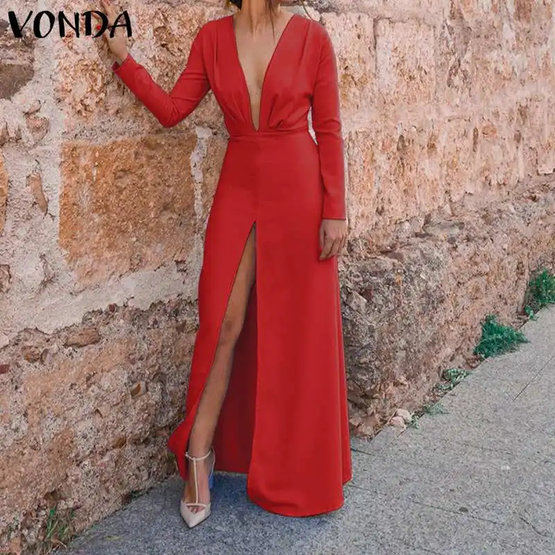 VONDA Sexy Deep V Neck Long Sleeve Dress Women Autumn High Waist Split Maxi Dress Casual Loose Party Dresses Beach Sundress 5XL
VONDA Sexy Deep V Neck Long Sleeve Dress Women Autumn High Waist Split Maxi Dress Casual Loose Party Dresses Beach Sundress 5XL