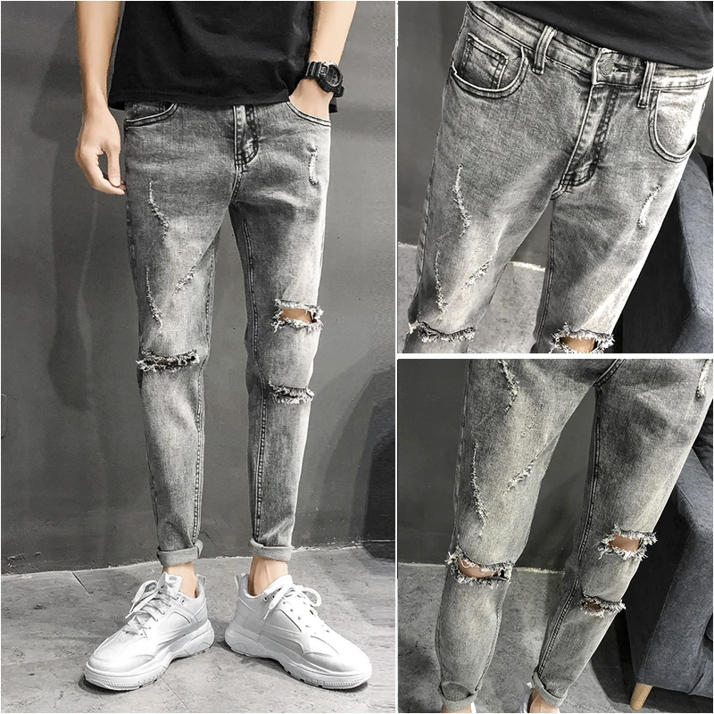Men's Jeans Summer New Youth Popular Slim Nine Points Feet Pants Light Color Hole Nine Points Jeans Youth Casual Men's Clothing
Men's Jeans Summer New Youth Popular Slim Nine Points Feet Pants Light Color Hole Nine Points Jeans Youth Casual Men's Clothing