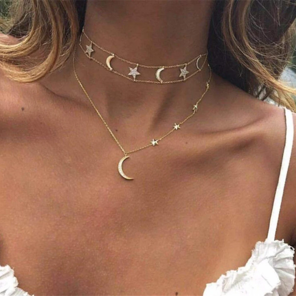2019 Boho Women Pentagram Multilayer Choker Pendant Crystal Star Moon Chain Necklace Jewelry Fashion Gold Personality Elegant
2019 Boho Women Pentagram Multilayer Choker Pendant Crystal Star Moon Chain Necklace Jewelry Fashion Gold Personality Elegant