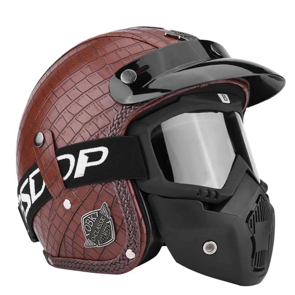 Motor Helmets 3/4 PU Leather Motorcycle Chopper Bike Helmet Open Face Vintage Motorcycle Helmet with Goggle Mask Car Accessories
Motor Helmets 3/4 PU Leather Motorcycle Chopper Bike Helmet Open Face Vintage Motorcycle Helmet with Goggle Mask Car Accessories