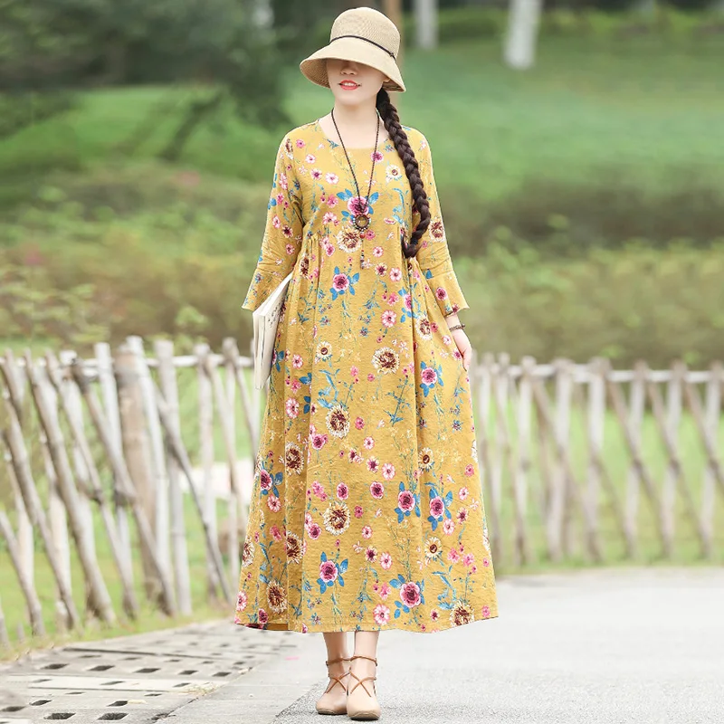 Long Flare Sleeve Loose Floral Print Maxi Dresses Cotton Linen Loose Long Boho Beach Dress robe Oversize Summer Spring Clothing
Long Flare Sleeve Loose Floral Print Maxi Dresses Cotton Linen Loose Long Boho Beach Dress robe Oversize Summer Spring Clothing