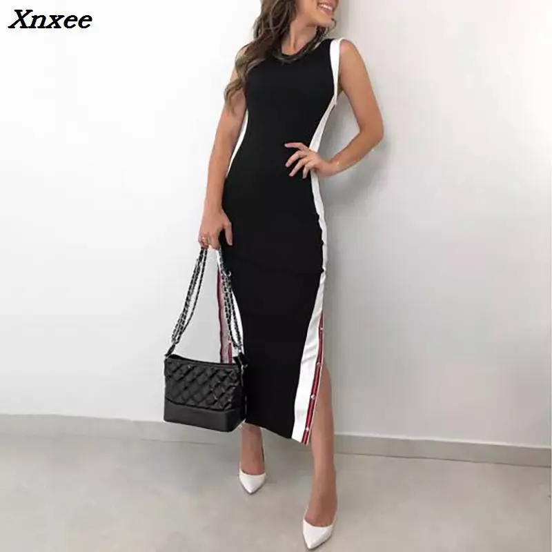 2018 New Arrival Women Fashion Elegant Stylish Sheath Black Dress Contrast Color Button Split Side Bodycon Dress Vestidos de fes
2018 New Arrival Women Fashion Elegant Stylish Sheath Black Dress Contrast Color Button Split Side Bodycon Dress Vestidos de fes
