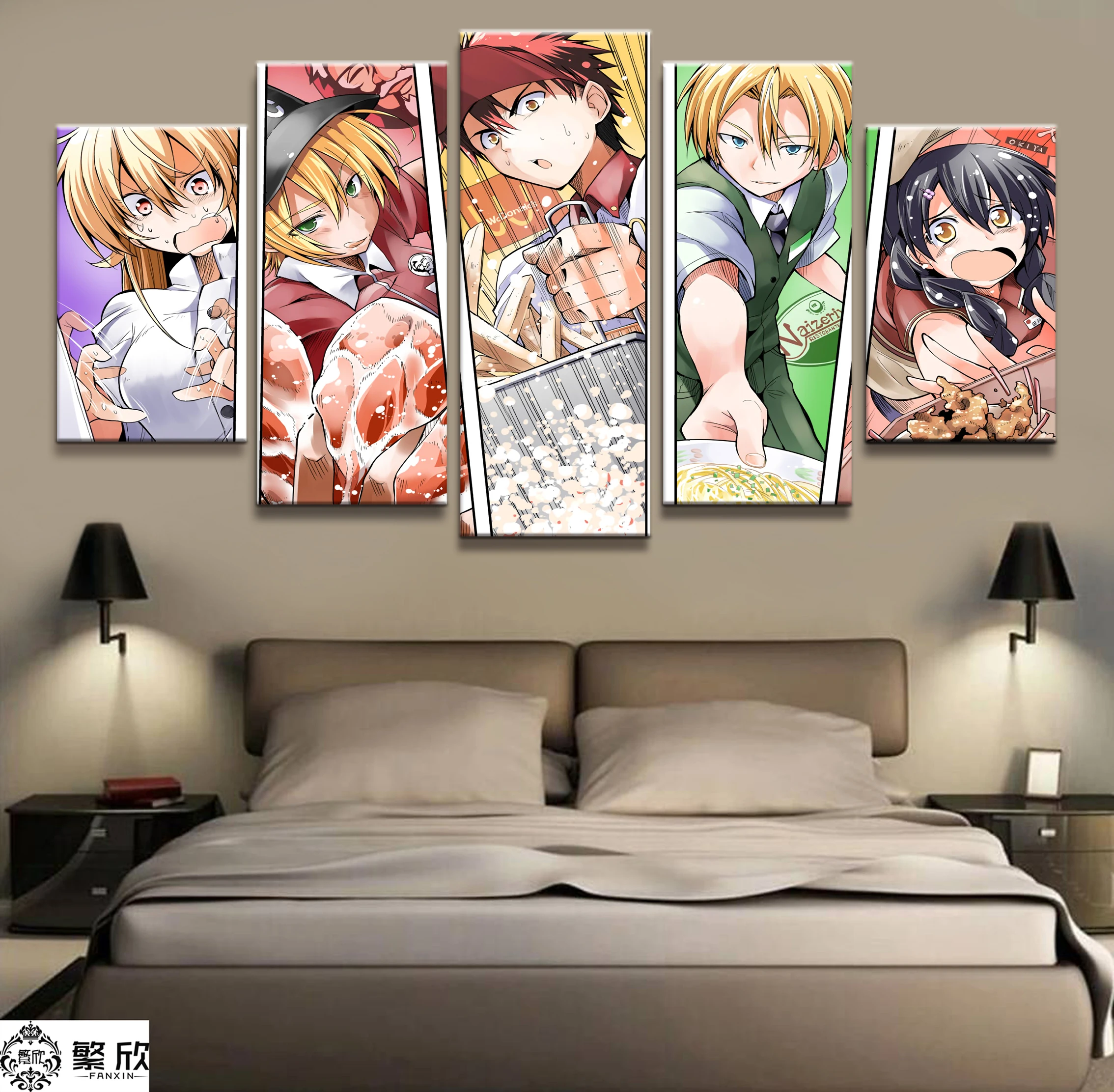 5 панелей Shokugeki No Soma аниме персонажи Холст Картина напечатанная для гостиной