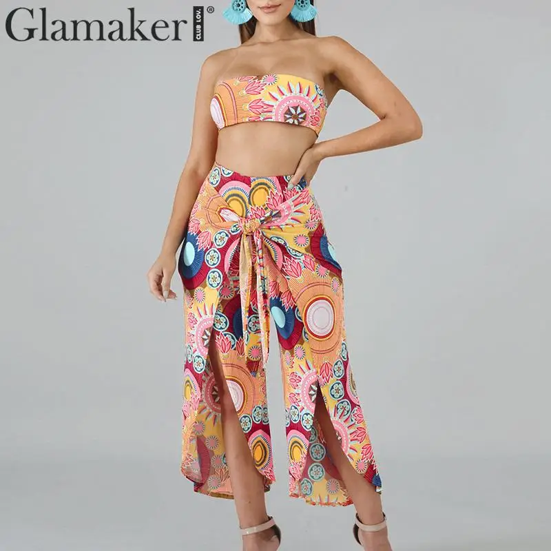 Glamaker Sexy strapless boho print jumpsuits rompers Summer crop elegant two-piece suit playsuit Female split holiday overalls
Glamaker Sexy strapless boho print jumpsuits rompers Summer crop elegant two-piece suit playsuit Female split holiday overalls