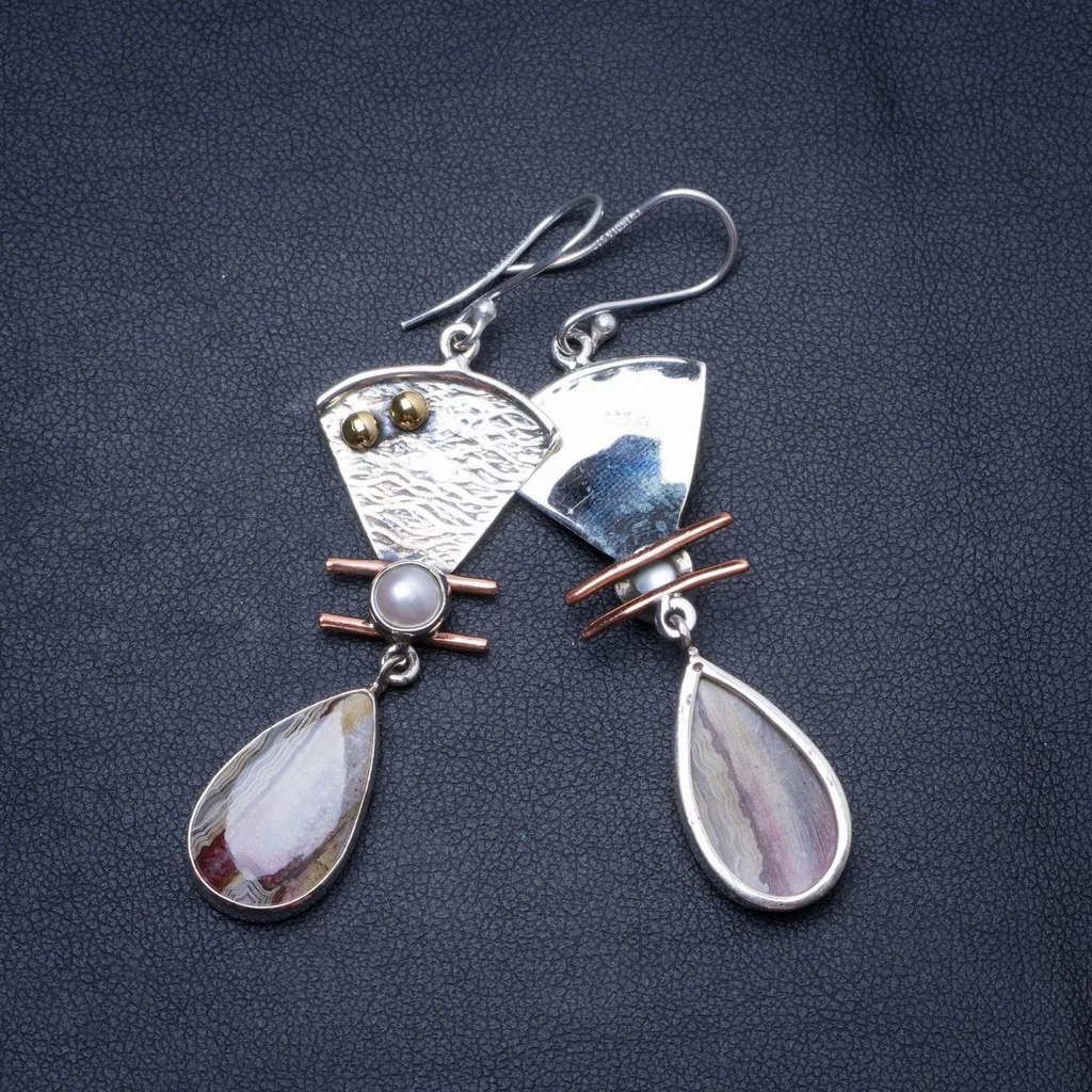Natural Two Tones Crazy Lace Agate and River Pearl 925 Sterling Silver Earrings 2.5" Y0200
Natural Two Tones Crazy Lace Agate and River Pearl 925 Sterling Silver Earrings 2.5" Y0200