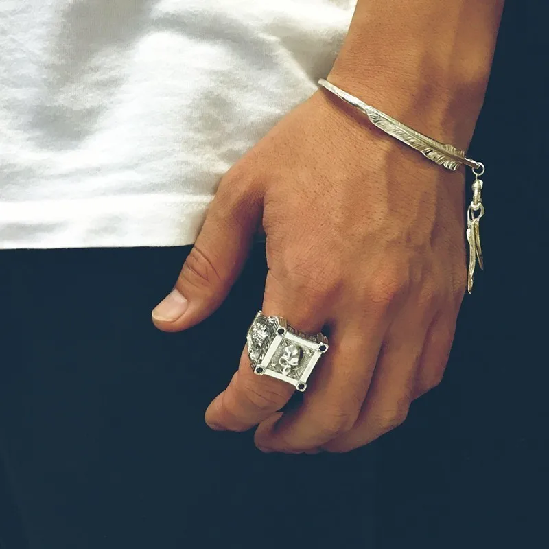 ZABRA регулируемый размер искусственное серебряное кольцо с черепом для мужчин
