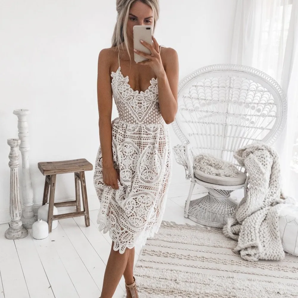 Hollow Backless Women's Sexy Dresses Spaghetti Strap Lining Party Beach Female Dress White Solid Midi Sukienki Damskie Summer
Hollow Backless Women's Sexy Dresses Spaghetti Strap Lining Party Beach Female Dress White Solid Midi Sukienki Damskie Summer