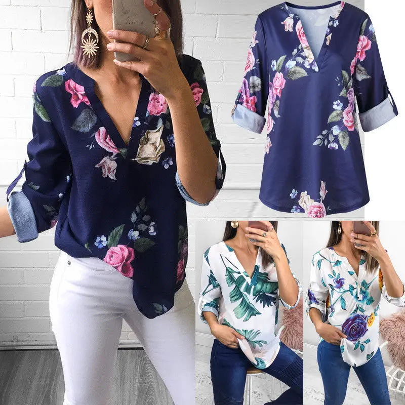 2019 Fashion New Summer Womens 3/4 Sleeve V neck Floral Print Shirt Ladies Summer Casual Shirts Women shirt
2019 Fashion New Summer Womens 3/4 Sleeve V neck Floral Print Shirt Ladies Summer Casual Shirts Women shirt