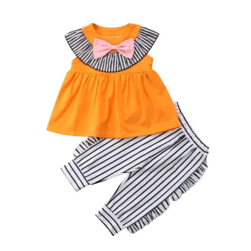 Emmababy Kids Baby Girls Sleeveless Bow Striped Lotus Leaf Collar Tops Dress+Long Pants Summer Outfits Clothes 2PCS Set
Emmababy Kids Baby Girls Sleeveless Bow Striped Lotus Leaf Collar Tops Dress+Long Pants Summer Outfits Clothes 2PCS Set