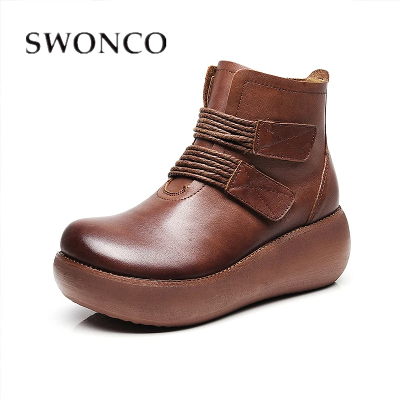 SWONCO Ankle Boots Women Genuine Leather Handmade Autumn Winter Boots Plush Ladies Platform 2019 Retro High Quality Woman Boot
SWONCO Ankle Boots Women Genuine Leather Handmade Autumn Winter Boots Plush Ladies Platform 2019 Retro High Quality Woman Boot